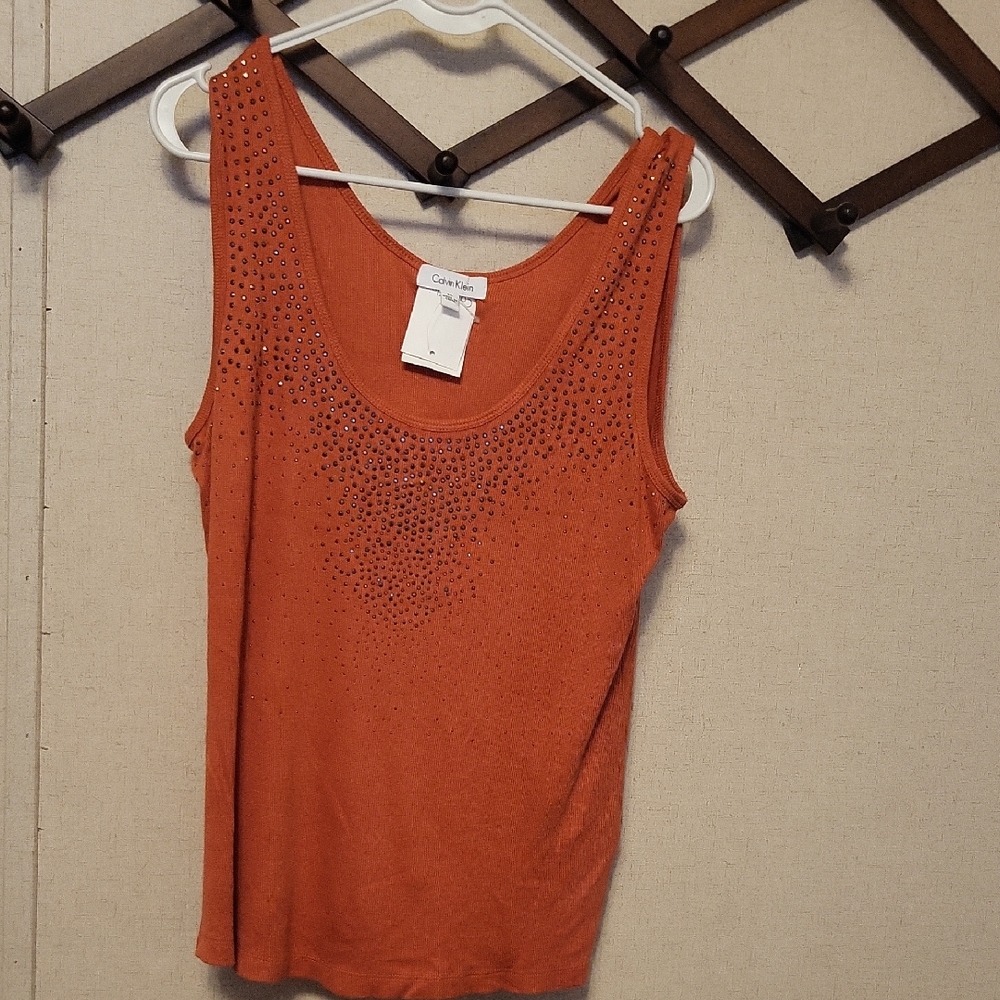 Calvin Klein Rust Embellished Tank Top